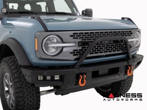 Ford Bronco Front Bumper Guard - Safari Bar - OE Modular Bumper - Rough Country - w/ 4x 3in Osram Wide Angle Lights Ford Bronco Front Bumper Guard - Safari Bar - OE Modular Bumper - Rough Country - w/ 4x 3in Osram Wide Angle Lights